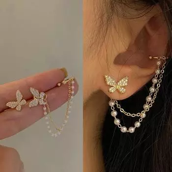 Жемчужные серьги с кисточками, серьги-бабочки для женщин, романтические висячие серьги, индивидуальные вечерние аксессуары для ушей