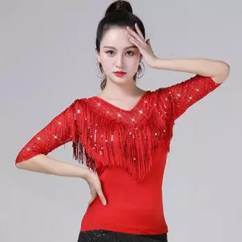 Женщины Square Dance Вечер Gitba Стандартные бальные танцы Samba Латинские танцы S красный