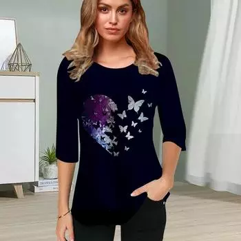 Женская блузка с принтом 3D Love Butterfly Flower с коротким рукавом, летние повседневные топы с круглым вырезом и коротким рукавом, футболка с коротким рукавом XS белый
