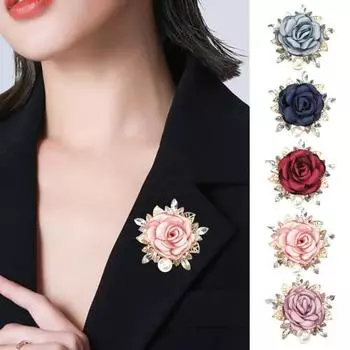 Женская брошь 3D Rose Leaf Искусственный жемчуг Стразы лацкан воротник булавка сумка шарф синий/серый