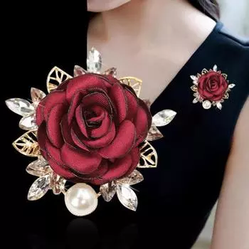 Женская брошь 3D Rose Leaf Искусственный жемчуг Стразы Лацкан Воротник Булавка Сумка Шарф Шляпа Украшение Брошь Выпускной Вечеринка Ювелирные изделия