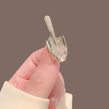 Женская брошь со стразами в форме лопаты, нержавеющая Нескользящая износостойкая куртка с воротником, шляпа, шарф, украшение, булавка для одежды, украшения для одежды золотистый