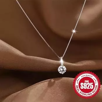 Женская цепочка на ключицу из стерлингового серебра 925 пробы с геометрическим узором в виде капли воды и сверкающим цирконием, гипоаллергенный орнамент на ключицу