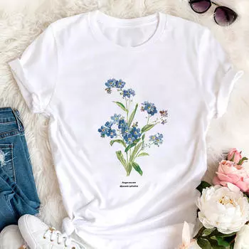 Женская футболка Forget Me Not Wildflower Printed из чистого хлопка, простая летняя S