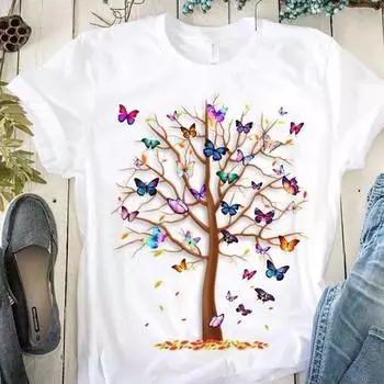 Женская футболка Harajuku с принтом «Butterfly Tree», круглый вырез, короткий рукав, повседневная летняя футболка унисекс L