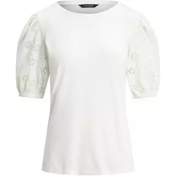 Женская футболка Polo Ralph Lauren с ажурной вязкой и рукавами-буфами, белая, WMLRKNISN820269 XS