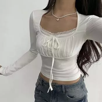 Женская футболка Pure Desire Wind Lace Lacing Ruffs Busty Slim S белый