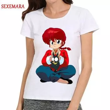Женская футболка Ranma 1 2 с коротким рукавом белого цвета, футболка с аниме Ranma, футболки