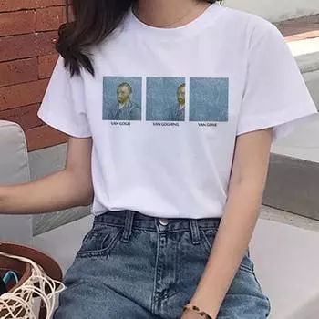 Женская футболка с рисунком Ван Гога и маслом Harajuku Ullzang Funny T Shirt Grunge Aesthetic Print S белый