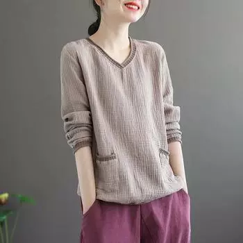 Женская футболка с V-образным вырезом Spring Art Retro. Свободная и удобная рубашка. 3XL жёлтый