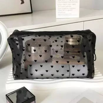 Женская косметичка для хранения туалетной сумки, женская косметичка, губная помада, органайзер для ключей, сумки-органайзеры с сердцем, прозрачная сетчатая косметичка 5 PCS