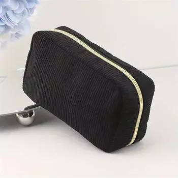 Женская косметичка, вельветовая однотонная косметичка, дорожная портативная сумка для хранения туалетных принадлежностей, органайзер, кошелек чёрный