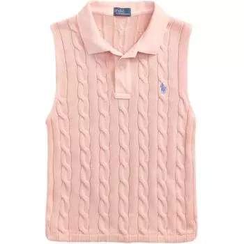 Женская майка поло без рукавов тонкой вязки «косичка» Custom Slim Fit Polo Ralph Lauren, цвет розовый песок WMPOKNINB920238-650 L