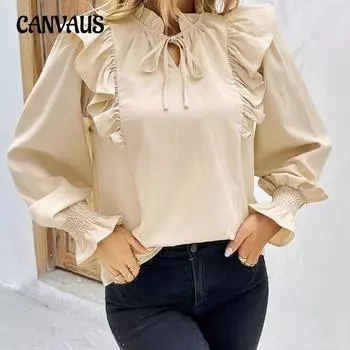 Женская Милая бабочка Tie Loose Long Sleeves Stand-Up Shirt Shirt Early Spring Design Sense of Fungus Skinny Blouse Senior Feeling S абрикосовый