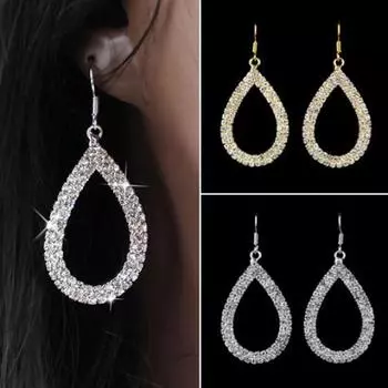 Женская мода блестящие хрустальные серьги в форме капли со стразами и длинными серьгами серебряный