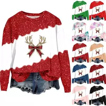 Женская мода Bufferfly Printed Long Sleeve Loose Round Neck Sweatshirt Top Fall L чёрный