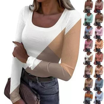 Женская мода Slim Bottom Casual с длинным рукавом Halloween Printed Pullover U Neck Top L синий
