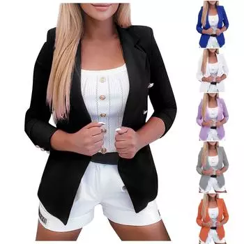 Женская мода темперамент сплошной цвет Slim Fit двубортный костюм верхняя куртка XXL