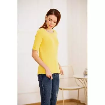 Женская модная хлопковая футболка с полурукавом и отделкой Lemon yellow L