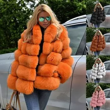 Женская модная куртка из лисьего меха, пальто