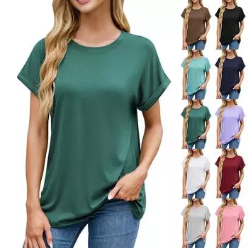 Женская модная однотонная футболка с круглым вырезом и коротким рукавом XXL