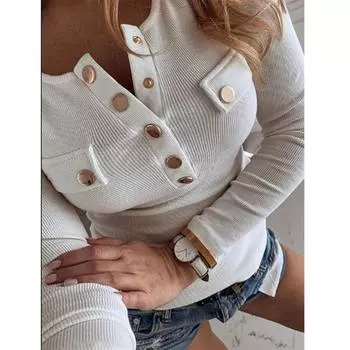 Женская модная рубашка Wild Slim Thin Buckle Long с длинными рукавами на весну и осень S белый