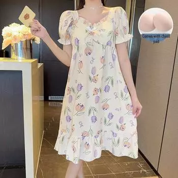Женская ночная рубашка Cloud Cotton с нагрудной подкладкой - летняя, средней/длинной длины для больших размеров M