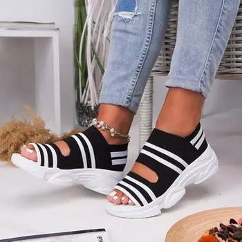 Женская обувь. Трикотажные сандалии. Женские летние спортивные туфли на плоской подошве с эластичной толстой подошвой. 35 жёлтый