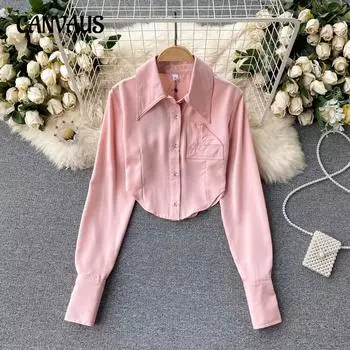Женская однотонная рубашка Temperament Slim Short Section Shirt one size белый