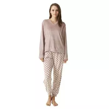 Женская пижама с длинным рукавом с мягкой и бархатистой текстурой JJBDP1101 L коричневый