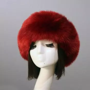 Женская повязка на голову из искусственного меха осень-зима плюшевая без полей без верха мягкая пушистая розы красного