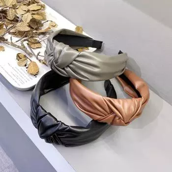 Женская повязка на голову из искусственной кожи со средним узлом, широкая повязка на голову в стиле ретро, женская повязка на голову из искусственной кожи