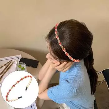 Женская повязка на голову с искусственными хрустальными бусинами, эластичный нескользящий обруч для волос, легкая повязка на голову с тонкими краями, аксессуары для волос красный