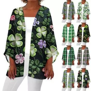 Женская повседневная мода Caot Printed Lightweight Medium Long Jacket Cardigan XXXL