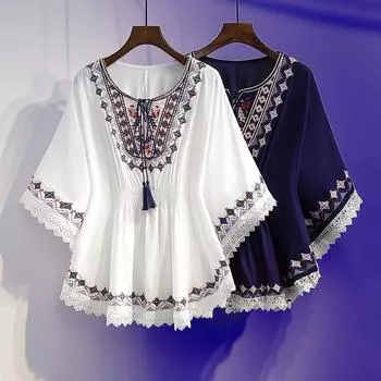 Женская рубашка большого размера, весна и осень, облегающая, средней длины, тонкая, дышащая, легкая, пуловер, этническая, ветровая туника 4XL