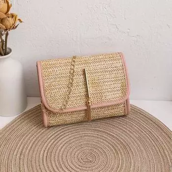 Женская соломенная сумка с пряжкой и металлической кисточкой, маленькая квадратная сумка, повседневная простая сумка для мобильного телефона, сумка one size коричневый