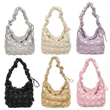 Женская сумка через плечо Bubble Pleated Cloud Tote Bags Casual Drawstring Tote Handbag фиолетовый