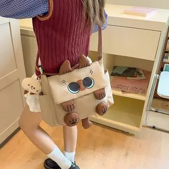 Женская сумка через плечо с рисунком из мультфильма, большая вместимость, студенческая сумка через плечо чёрный
