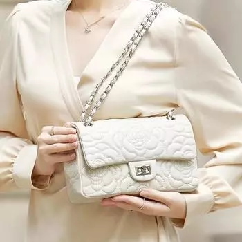 Женская сумка Diamond Lattice Senior Texture Chain Bag через плечо белый