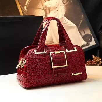Женская сумка из коровьей кожи с кружевным узором под крокодила, сумка через плечо, трехслойная, для среднего возраста, переносная, бостонская сумка чёрный