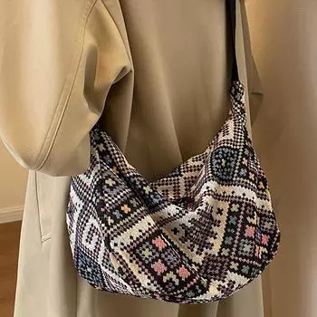 Женская сумка-мессенджер через плечо Trend Simple Zipper сумки этнические ветровая парусиновая сумка через плечо маленькая новая плетеная пляжная сумка чёрный