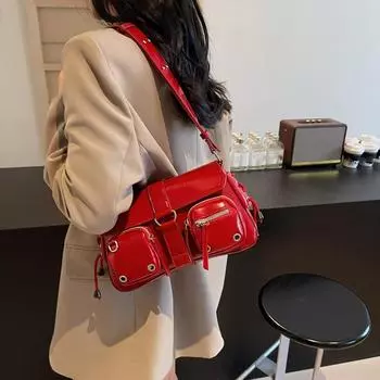Женская сумка Niche Design Biker Bag, однотонная, простая, сумка-багет, сумка через плечо вино красного