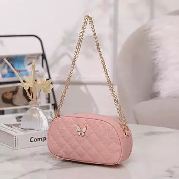 Женская сумка Street Trend с узором личи. Квадратная сумка. Сумка на плечо в клетку с бабочкой и бриллиантами. Квадратная сумка. one size коричневый
