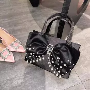 Женская сумочка Bow Pearl Dinner Bag Милая девушка Street Shot Messenger серебряный