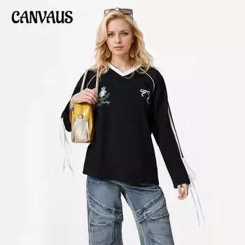 Женская толстовка Sweet Top Loose Pattern Printed V-образным вырезом с длинным рукавом и завязкой M белый