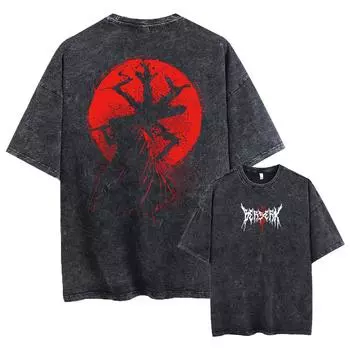 Женская унисекс Harajuku Хлопковая повседневная аниме Berserk Guts Acid Retro футболка 4XL бежевый