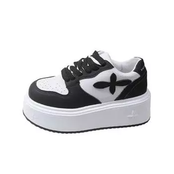 Женская весенне-осенняя обувь Hundred Leather с толстой подошвой Advanced Sports and Leisure Board Shoes, модные белые туфли 2024 года 35 чёрный