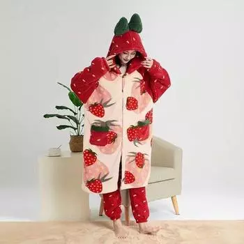Женская зимняя фланелевая ночная рубашка-кимоно Kawaii, милая домашняя одежда для женщин, одежда для сна, теплый халат с капюшоном и рисунком, длинный халат L