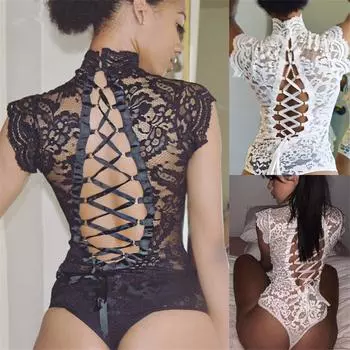 Женские боди с красивой лямкой на спине, короткие кружевные сексуальные дикие зимние боди S чёрный