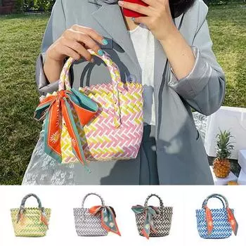 Женские богемные шарфы, сумки из ротанга, плетеные пляжные корзины, полосатая сумка